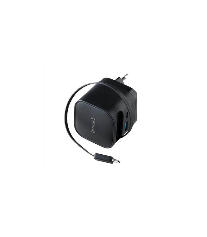 Cargador de pared intenso 65w gan w65acic retractil negro
