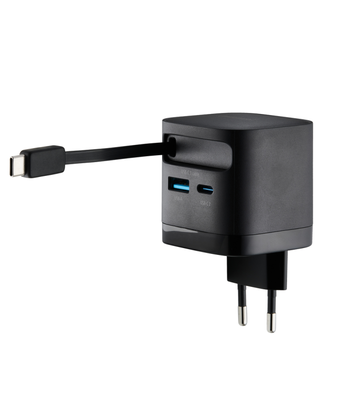 Cargador de pared intenso 65w gan w65acic retractil negro