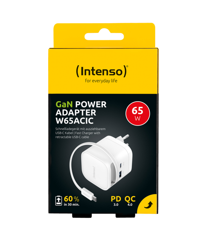 Cargador de pared intenso 65w gan w65acic retractil blanco