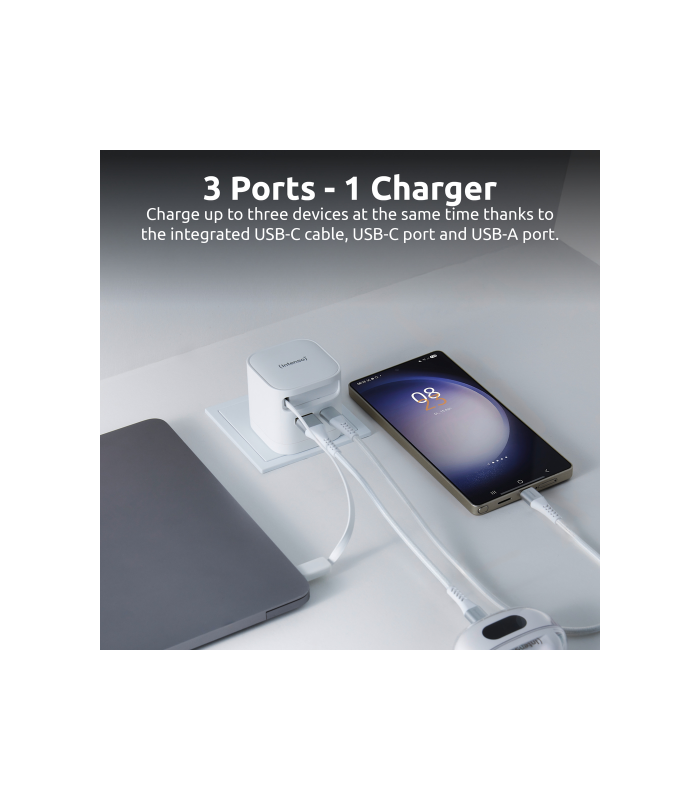 Cargador de pared intenso 65w gan w65acic retractil blanco