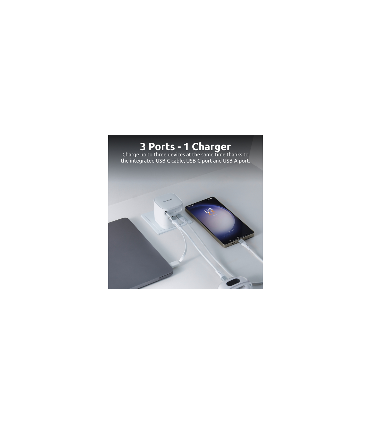 Cargador de pared intenso 65w gan w65acic retractil blanco