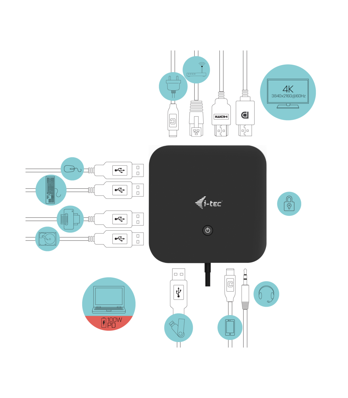 Docking station con adaptador de corriente universal i - tec usb - c hdmi dp con  de corriente 100 w