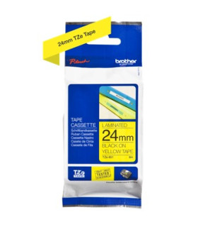 Cinta laminada brother tze651 texto negro sobre fondo amarillo