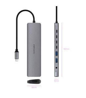 Hub nanocable usb - c 8 en 1 conversor usb - c 3.1 a 2xusb - a 3.0 + 3xusb - c 3.0 + usb - c pd + hdmi 4k@60hz + audio jack 3.5 