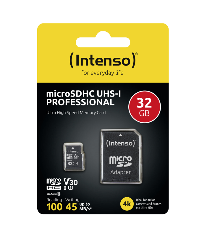 Tarjeta memoria micro sd intenso 32gb profesional v30 + adaptador sd
