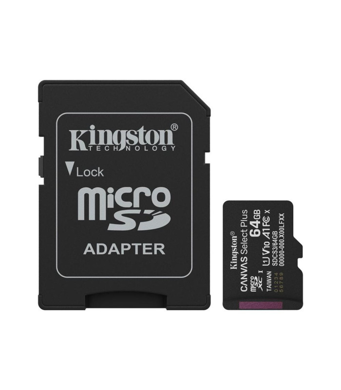 Tarjeta memoria micro sdxc 64gb kingston canvas select plus +  adaptador sd