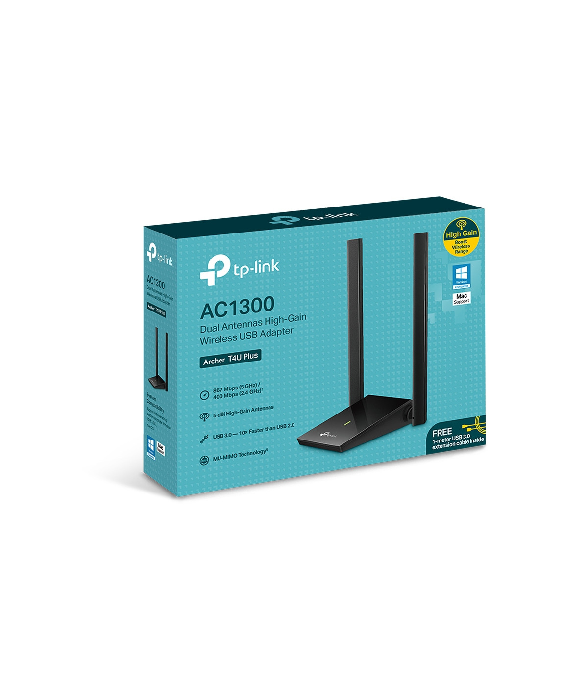 Adaptador usb inalambrico tp - link archer t4u plus ac1300 antenas duales