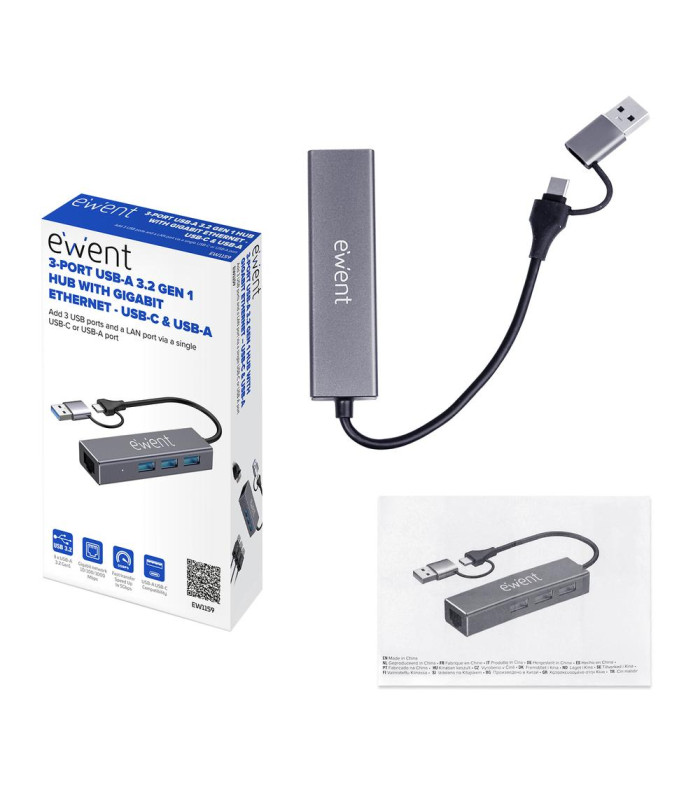 Hub ewent ew1159 usb tipo c - usb 3.2 4 en 1