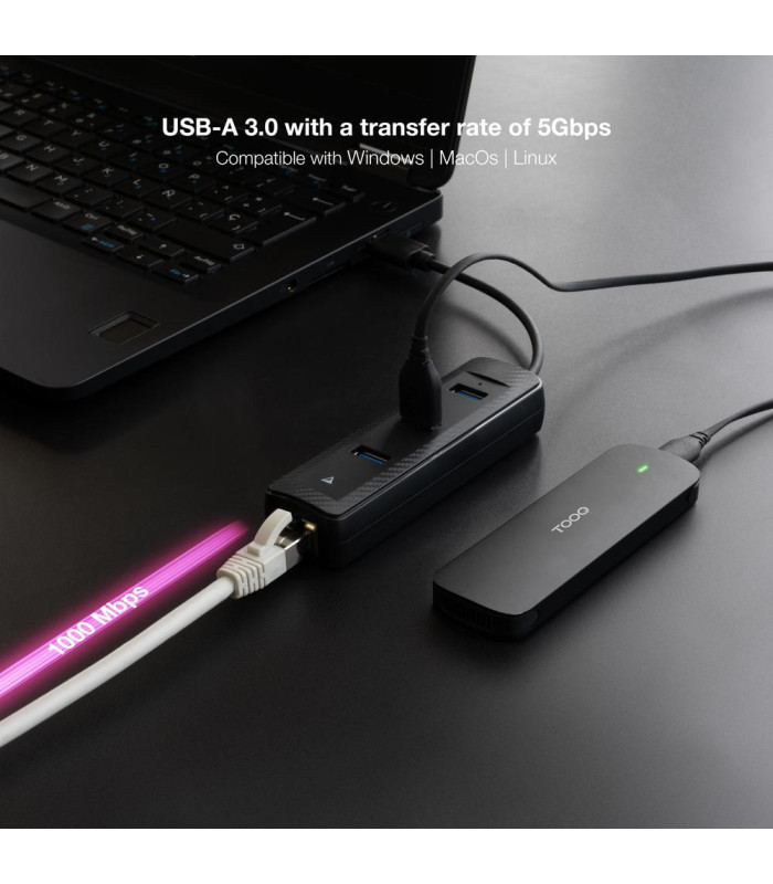 Conversor nanocable usb3.0 a ethernet 3xusb3.0
