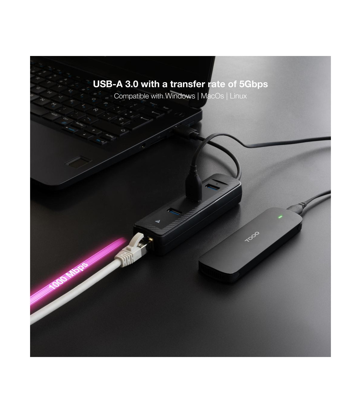 Conversor nanocable usb3.0 a ethernet 3xusb3.0