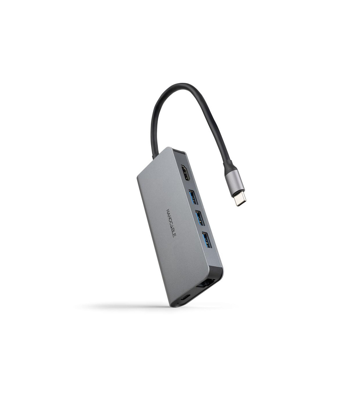 Hub nanocable usb - c 8 en 1 conversor usb - c 3.1 a 3xusb - a 3.0 + hdmi 4k@60hz + usb - c pd + rj45 1gbps + tf + sd aluminio g