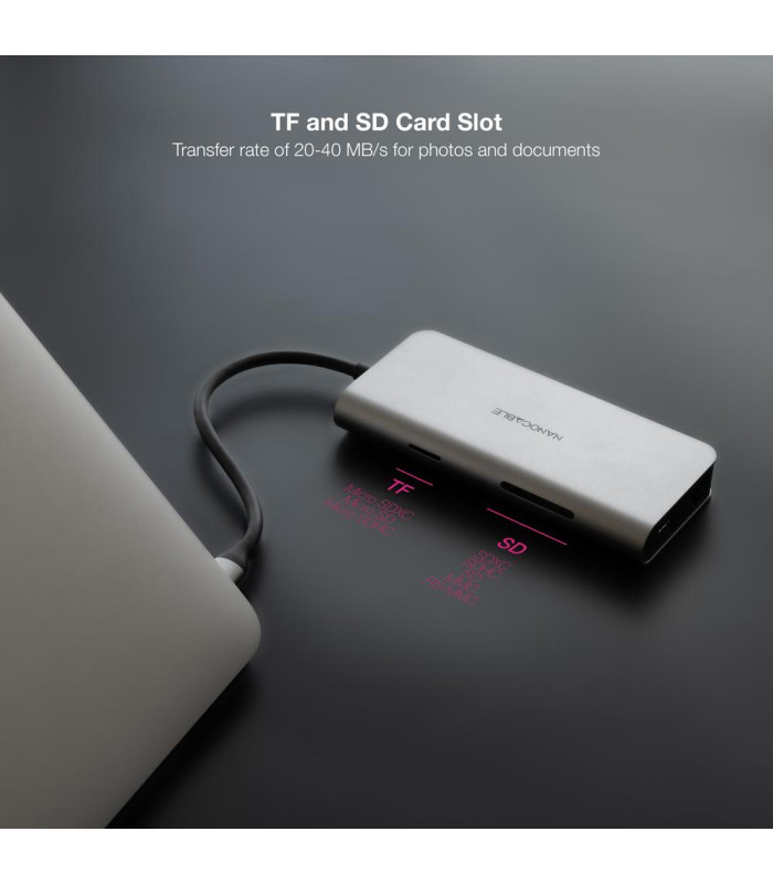 Hub nanocable usb - c 8 en 1 conversor usb - c 3.1 a 3xusb - a 3.0 + hdmi 4k@60hz + usb - c pd + rj45 1gbps + tf + sd aluminio g