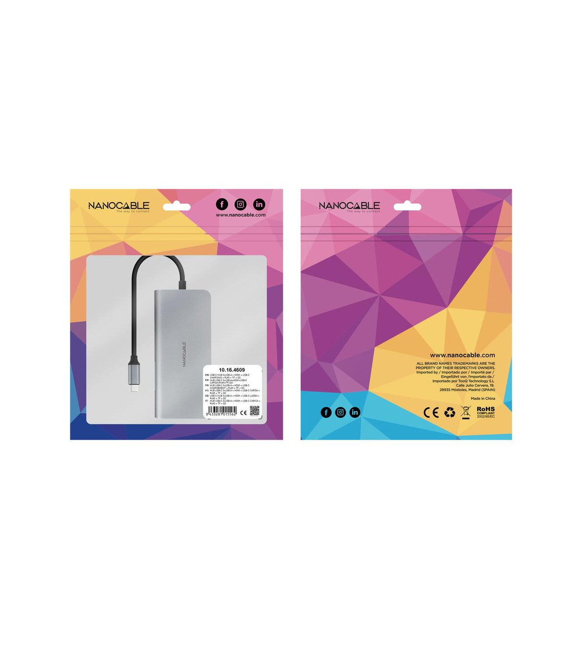 Hub nanocable usb - c 8 en 1 conversor usb - c 3.1 a 3xusb - a 3.0 + hdmi 4k@60hz + usb - c pd + rj45 1gbps + tf + sd aluminio g