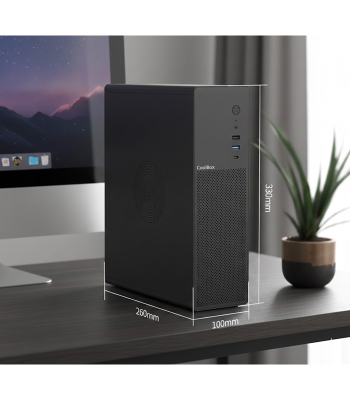 Caja ordenador coolbox matx slim t100 usb - c 3.2 gen1 full metal s - fte + 1 vent. 90mm