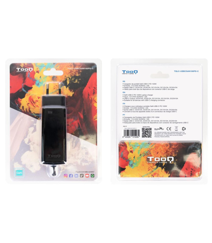 Cargador de portatil tooq tqlc - usbcgan100pd - c 100w usb - c negro