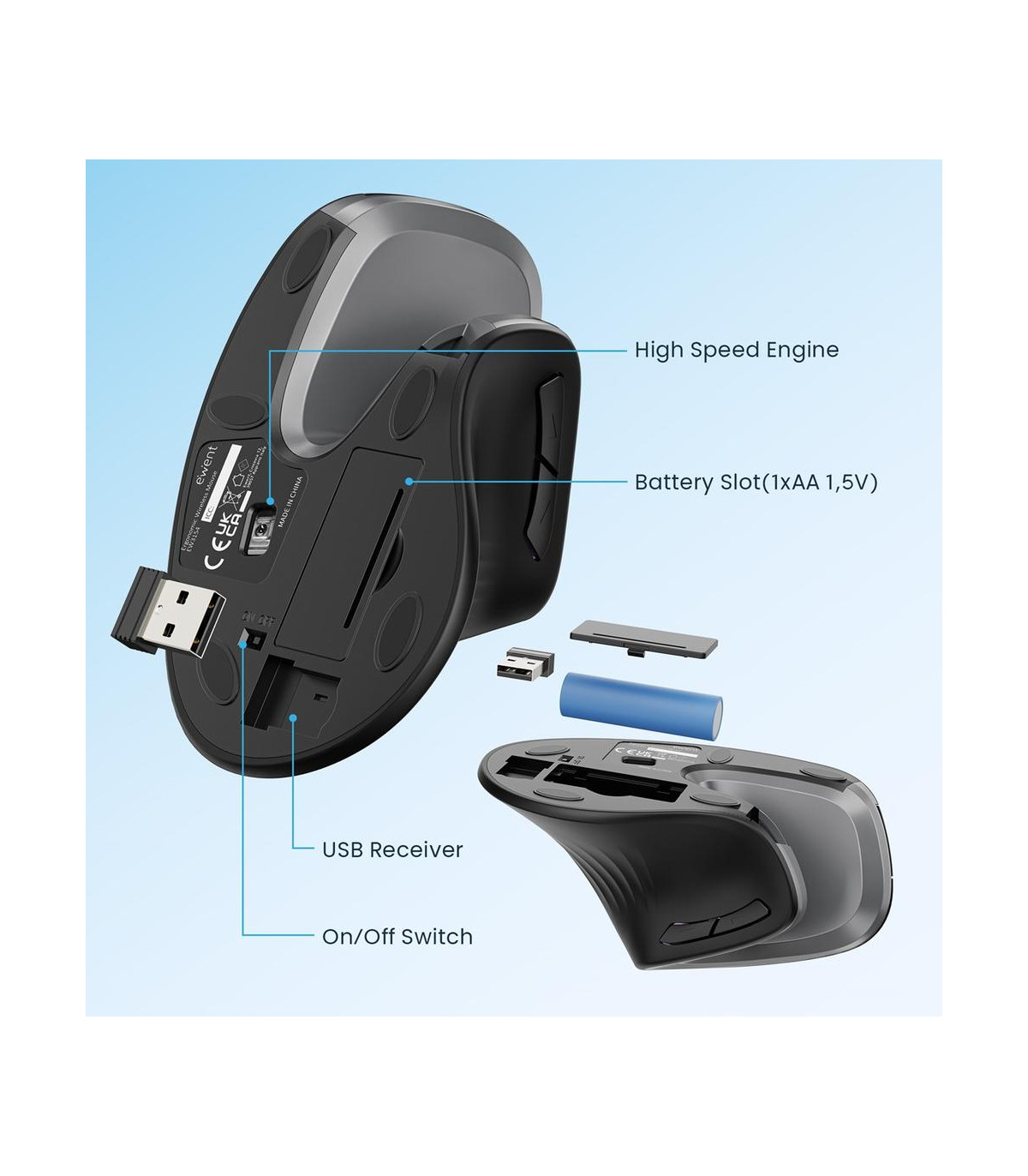 Raton ergonomico inalambrico ewent ew3154 negro