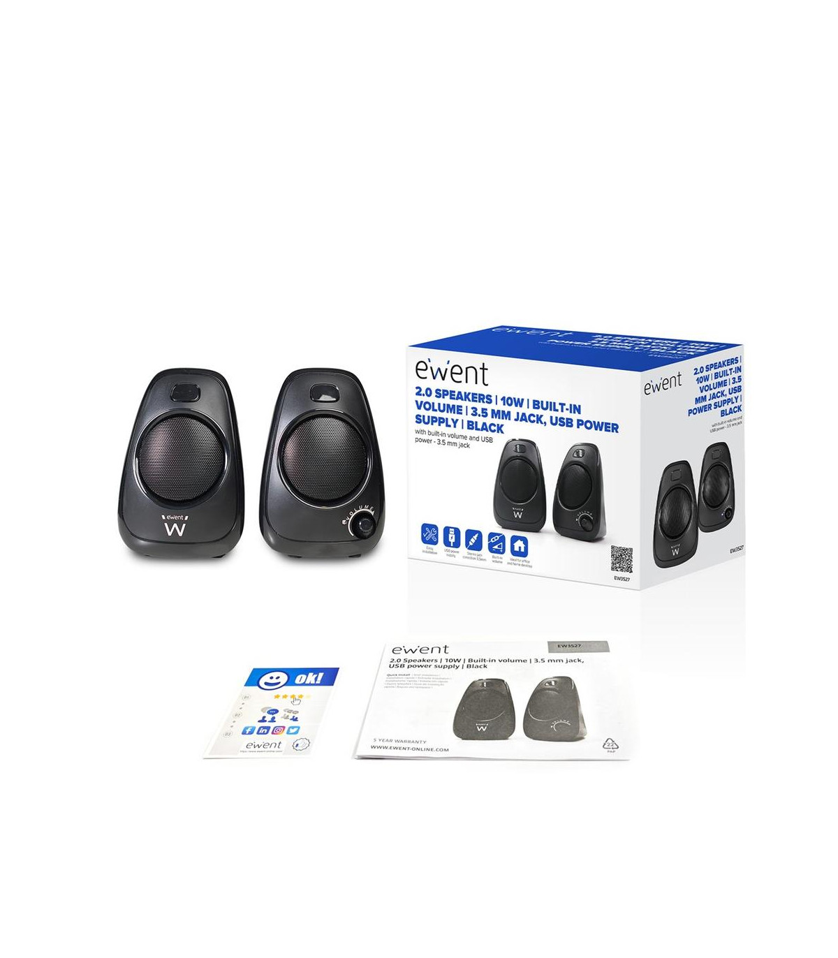 Altavoces ewent 2.0 ew3527 negro