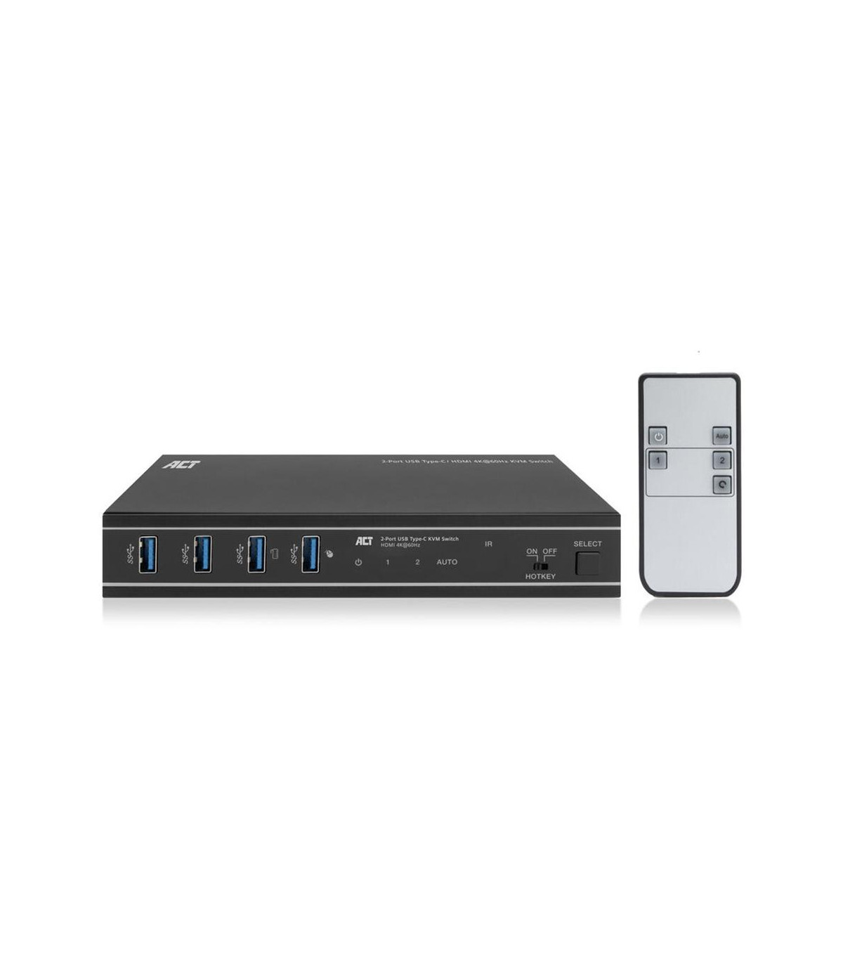 Conmutador kvm act connectivity 2 puertos usb - c  - hdmi -  4k -  2pc