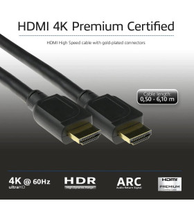 Cable hdmi 4k uhd act connectivity 1.5m - macho - macho - high speed premium certificado v2.0 negro