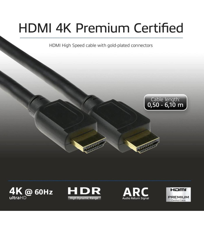 Cable hdmi 4k uhd act connectivity 2m -  macho - macho -  high speed premium certificado v2.0 negro