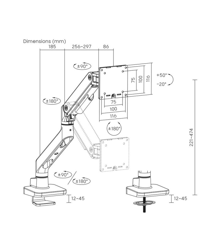 Soporte mesa act connectivity hasta 49 pulgadas vesa 100x100mm max 20kg
