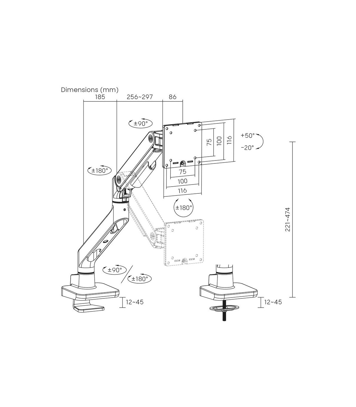 Soporte mesa act connectivity hasta 49 pulgadas vesa 100x100mm max 20kg