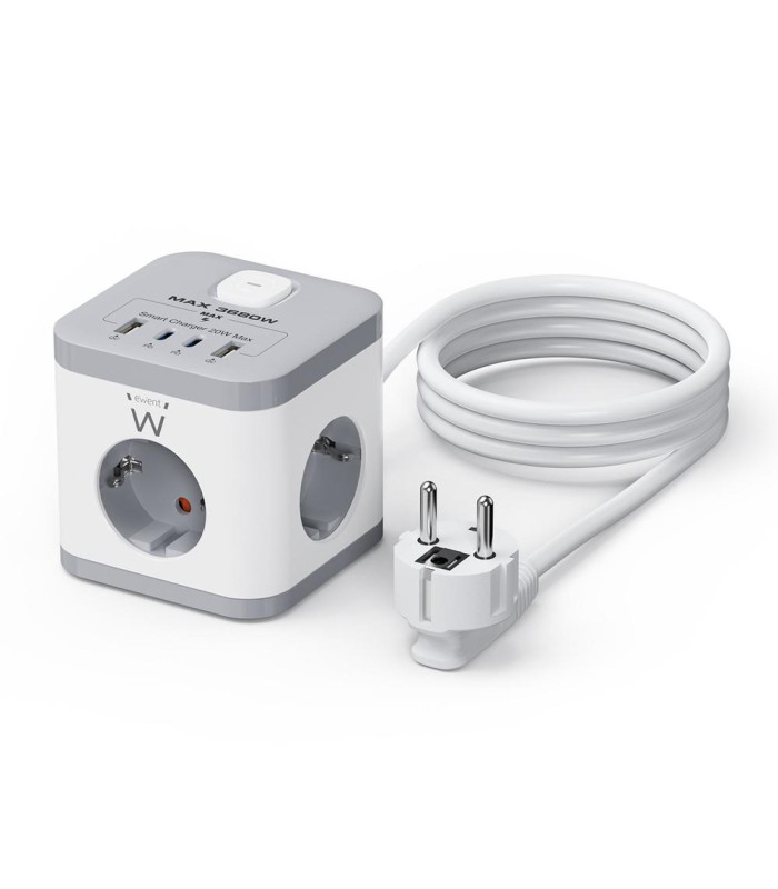 Regleta sobremesa ewent ew3863 3x schuko -  2x usb tipo a -  2x usb tipo b