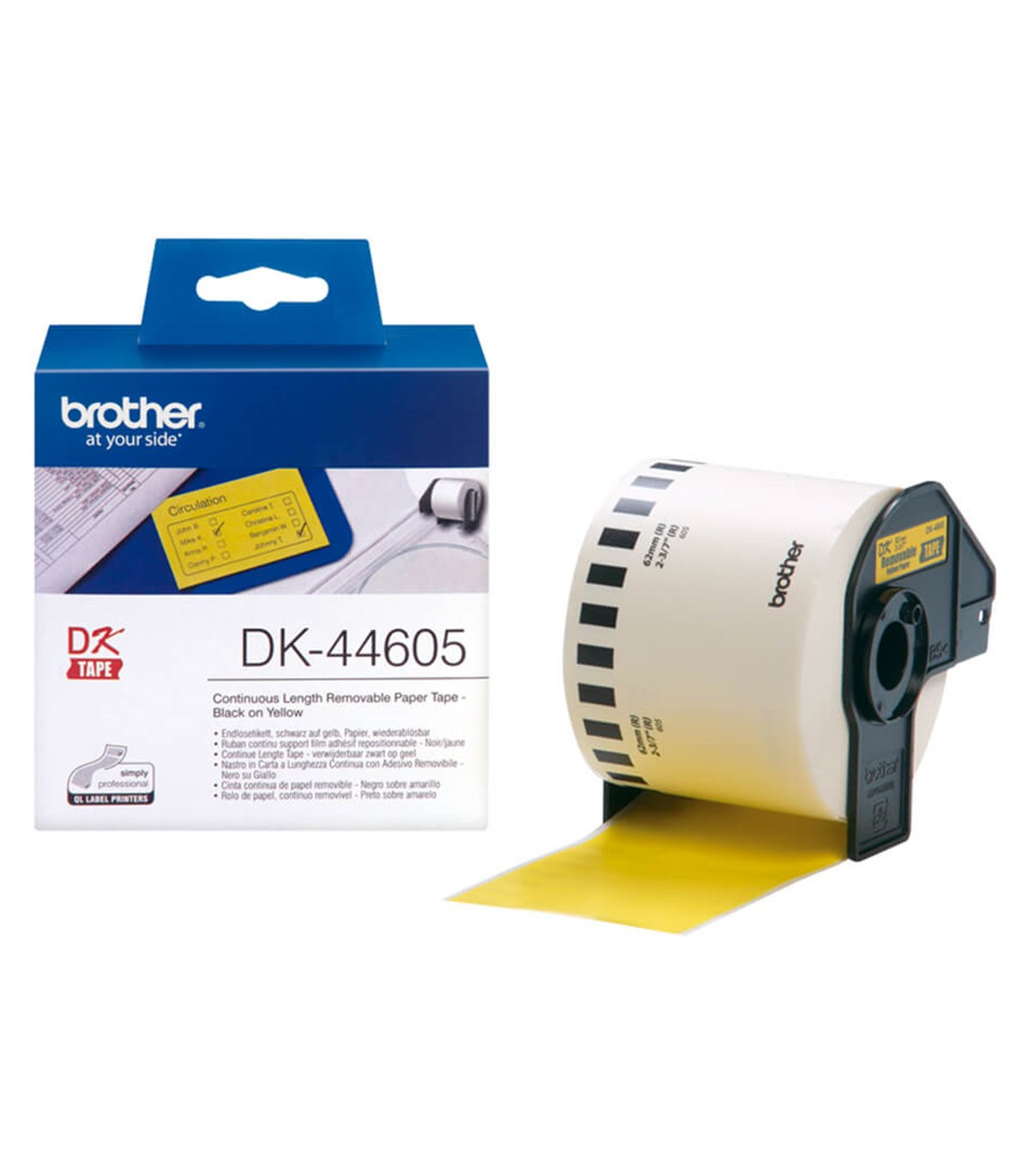 Etiquetas cinta continua brother amarilla dk44605 62mm