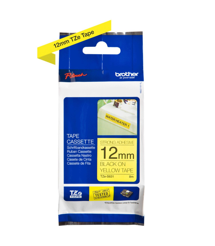 Cinta super adhesiva brother tzes631 12mm x 8m amarillo - negro