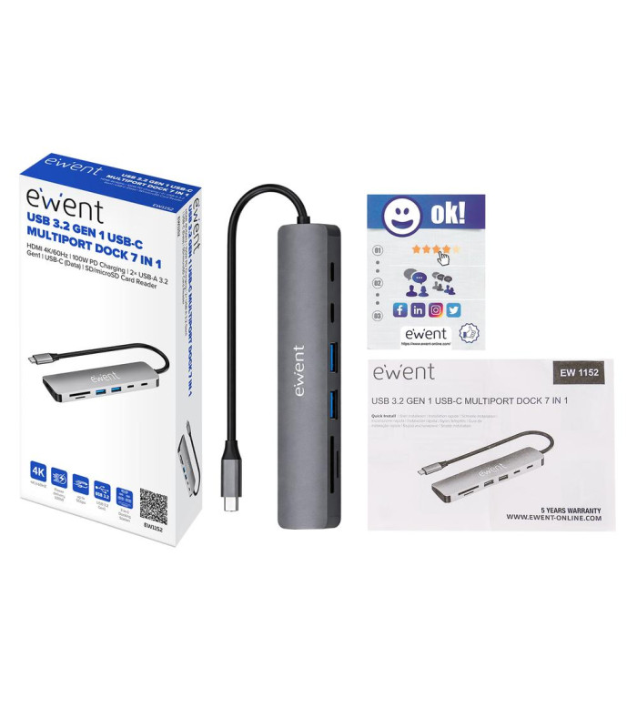 Docking station ewent ew1152 usb tipo c 7 en 1