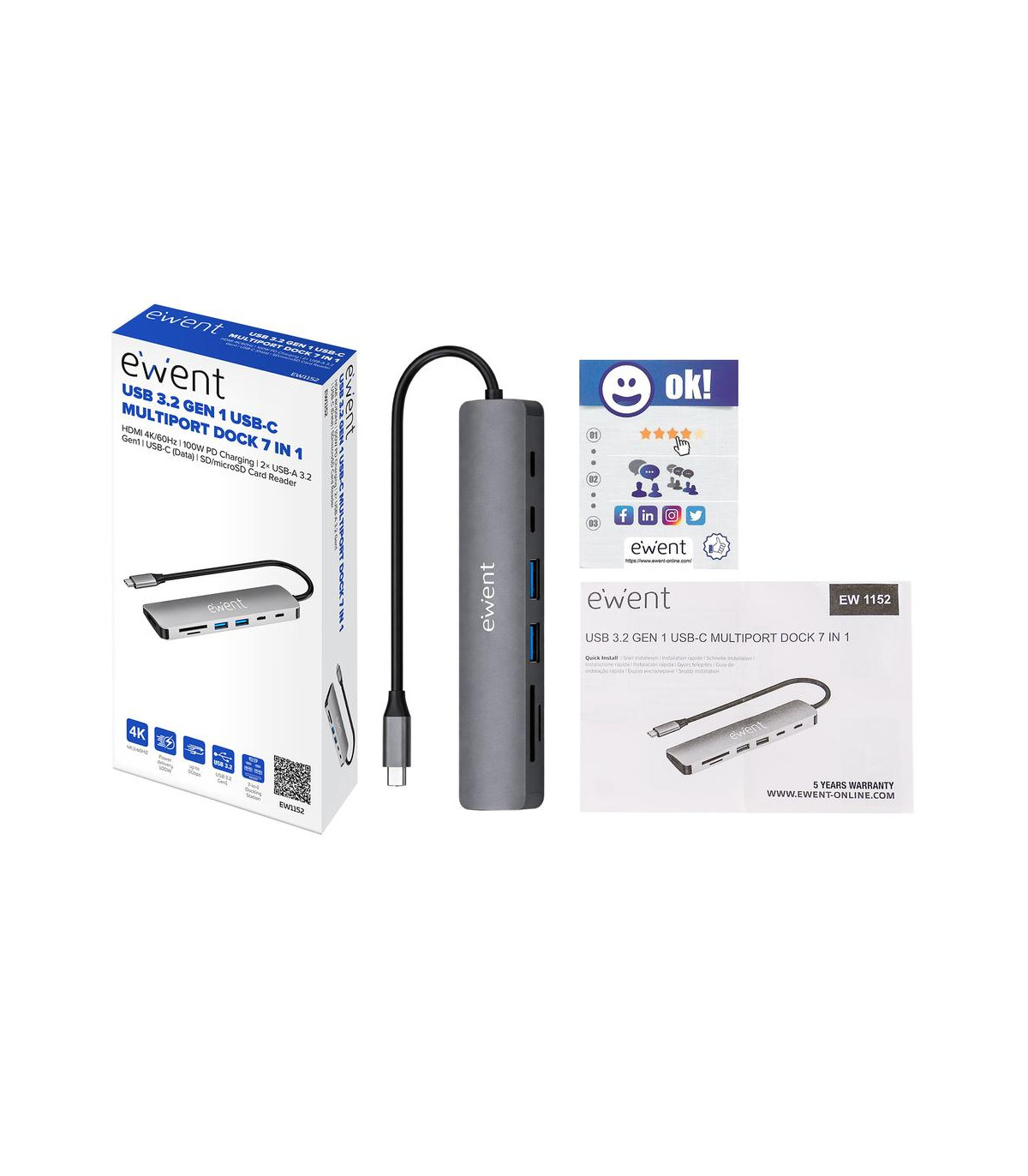 Docking station ewent ew1152 usb tipo c 7 en 1