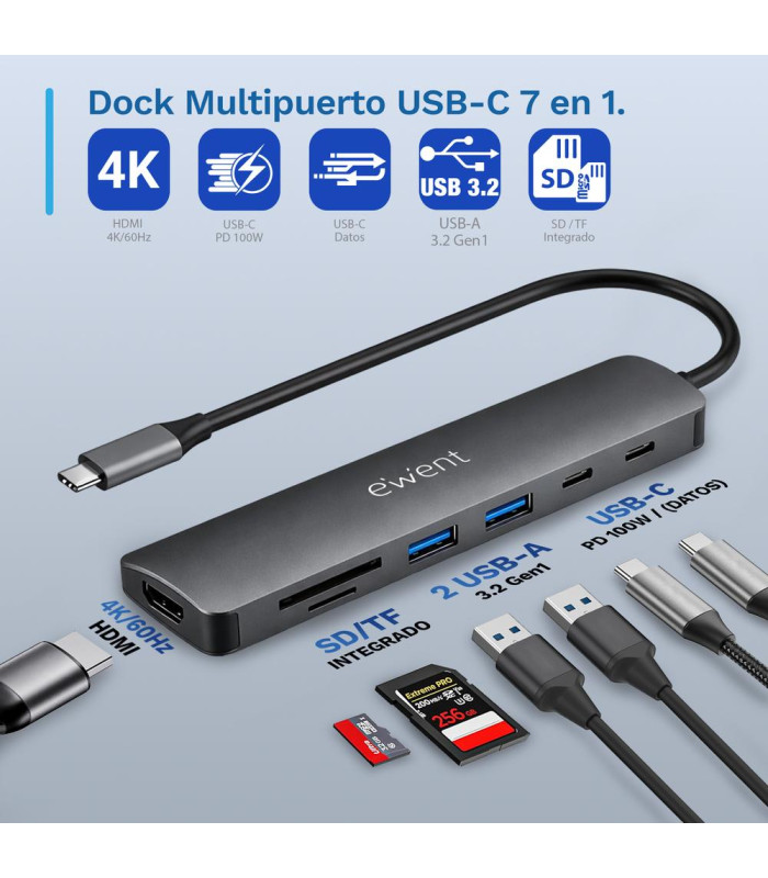 Docking station ewent ew1152 usb tipo c 7 en 1