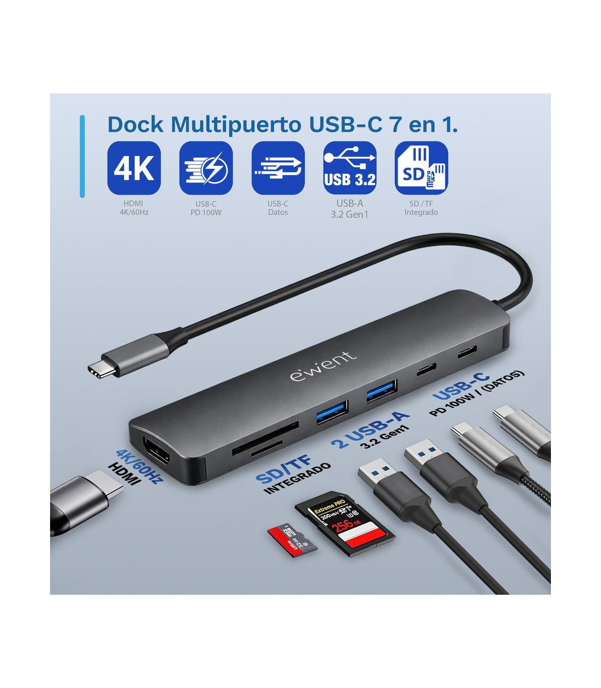 Docking station ewent ew1152 usb tipo c 7 en 1
