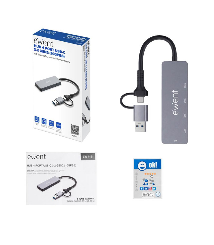 Docking station ewent ew1151 usb tipo c - usb 3.2 5 en 1