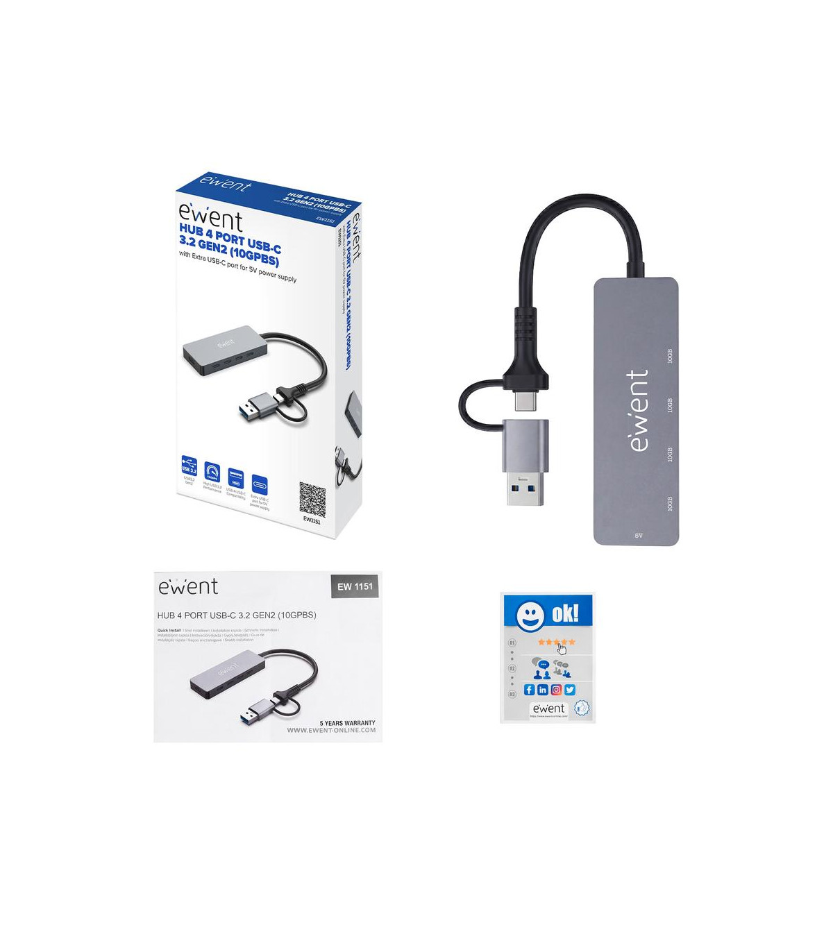 Docking station ewent ew1151 usb tipo c - usb 3.2 5 en 1