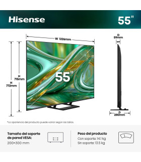 Tv hisense 55 pulgadas mini led 4k uhd - 55e8s - smart tv