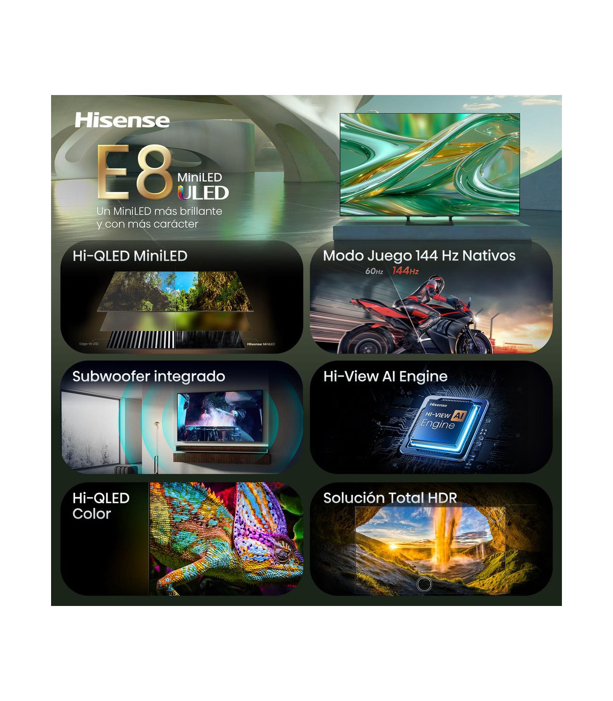 Tv hisense 55 pulgadas mini led 4k uhd - 55e8s - smart tv