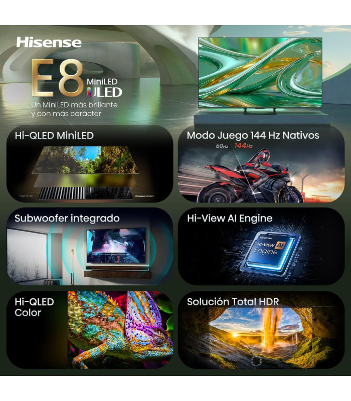 Tv hisense 65 pulgadas mini led 4k uhd - 65e8s - smart tv