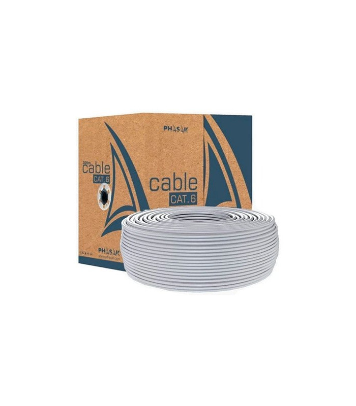 Bobina cable red solido phasak utp cat.6 awg23 cca 100m gris phr 6100