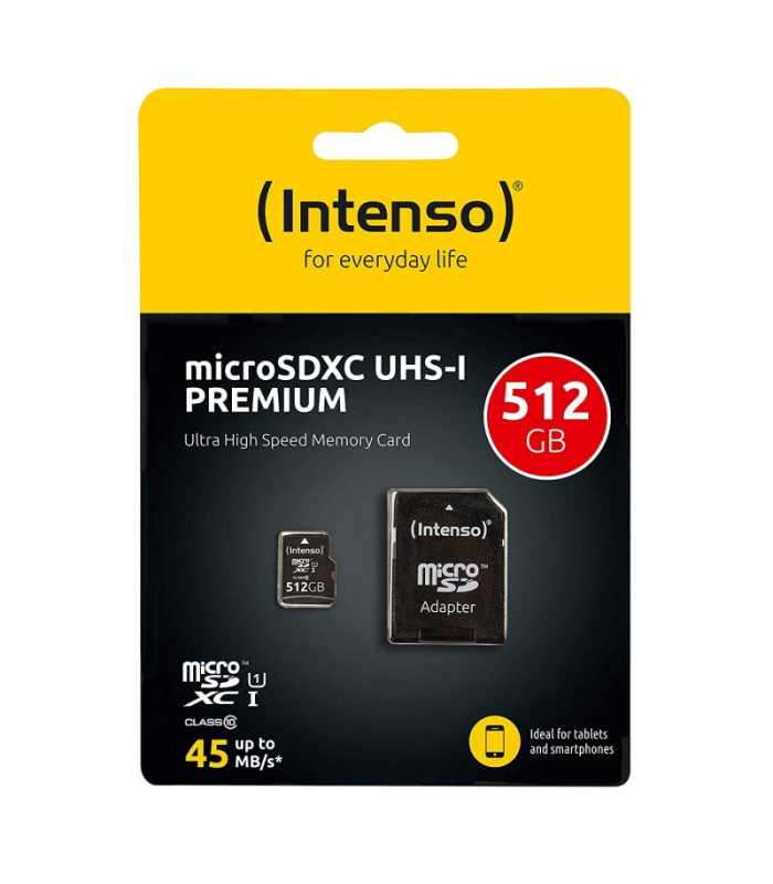 Tarjeta memoria micro sd intenso 512gb premium uhs - i cl10 + adaptador sd