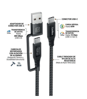 Cable coolbox carga mas datos micro usb - c 60w 1.2m adaptador usb - a