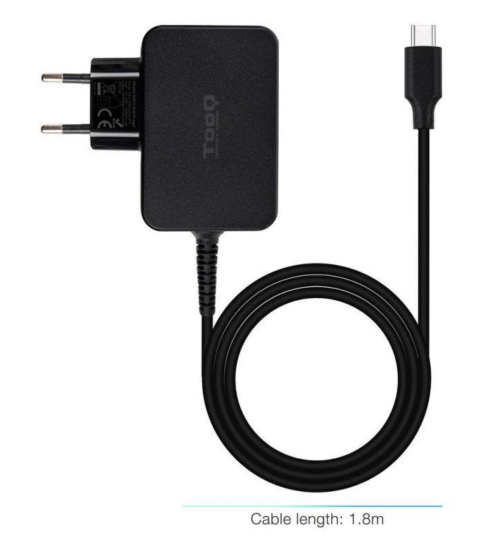 Cargador de pared tooq tqlc - usbcgan45pd 45w gan usb tipo c negro