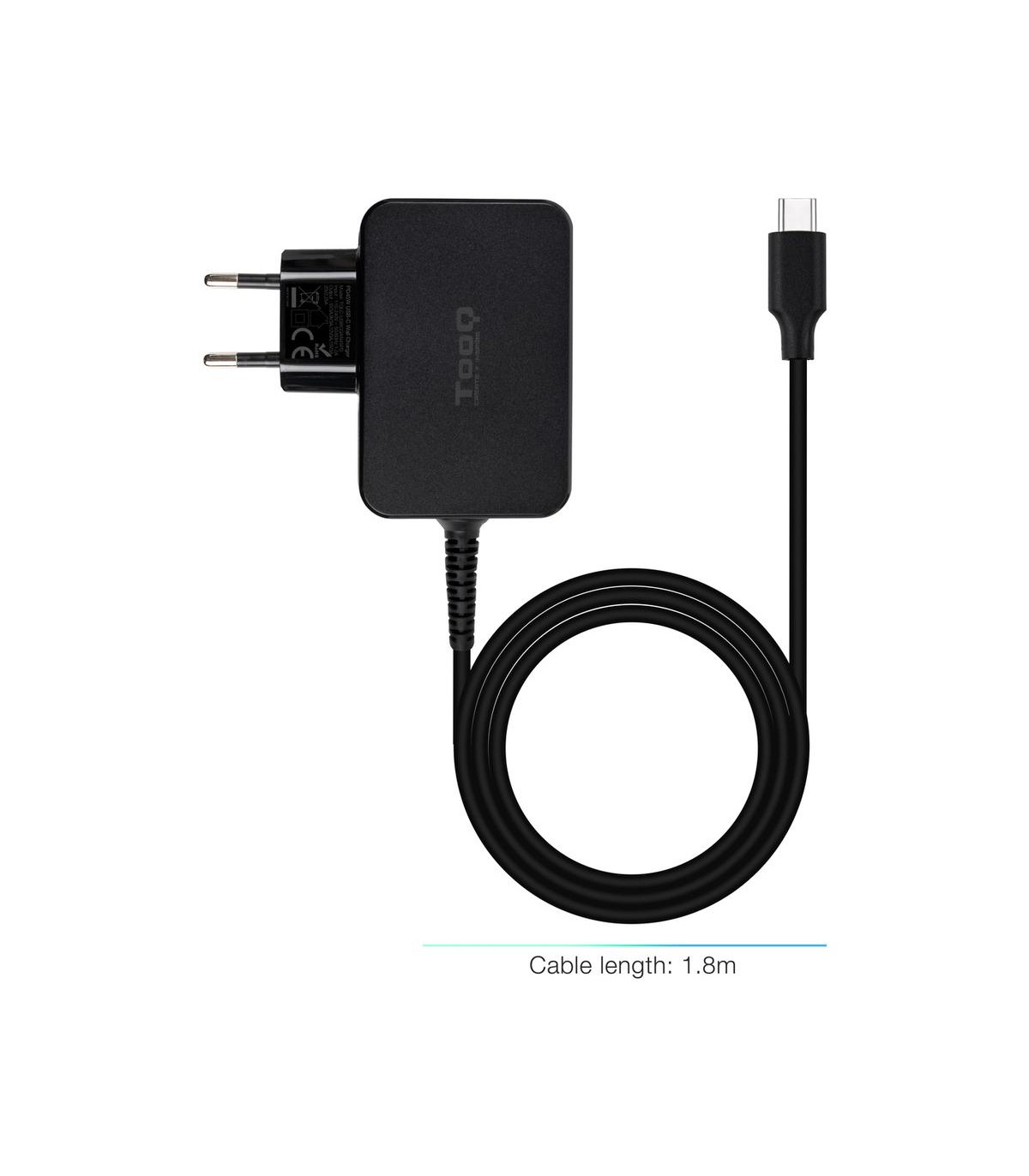 Cargador de pared tooq tqlc - usbcgan45pd 45w gan usb tipo c negro