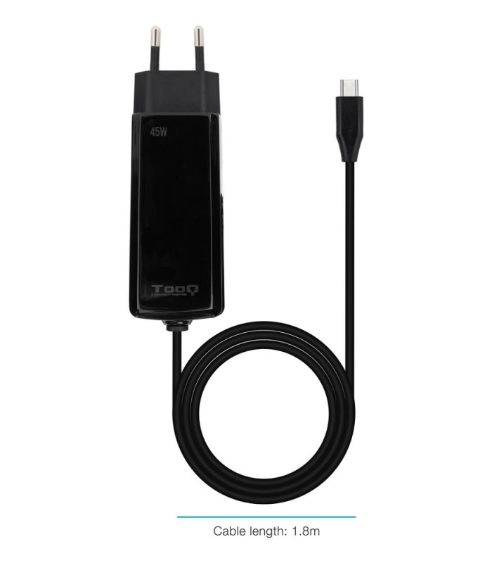 Cargador de pared tooq tqlc - usbcgan45pd - c 45w gan usb tipo c negro