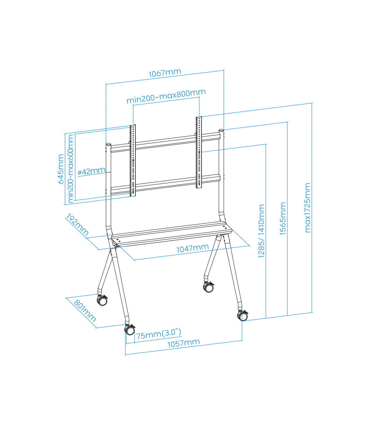 Soporte de suelo con ruedas tooq fs20205m - b 50 pulgadas -  86 pulgadas carga maxima 120kg