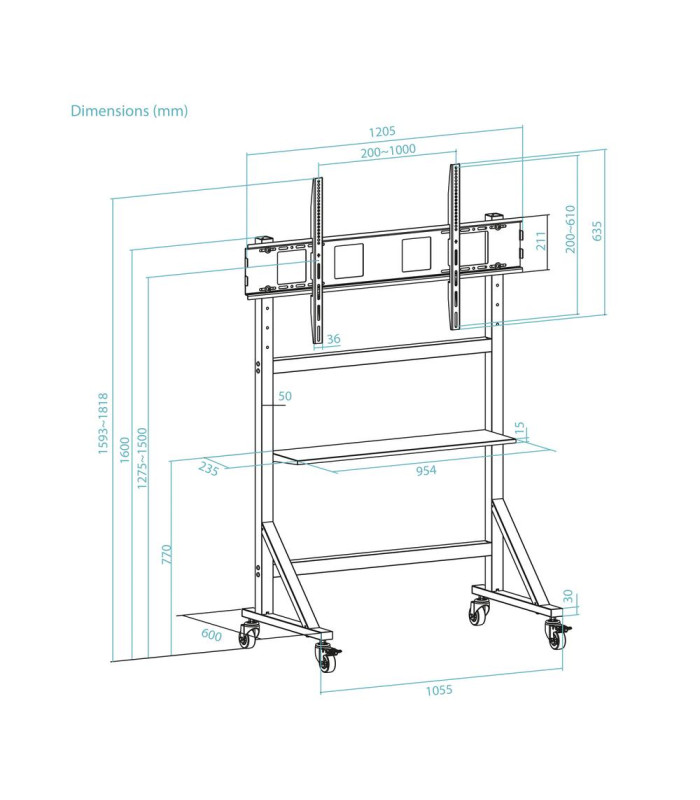 Soporte de suelo con ruedas tooq optimus 60 pulgadas - 105 pulgadas fs20105m - b