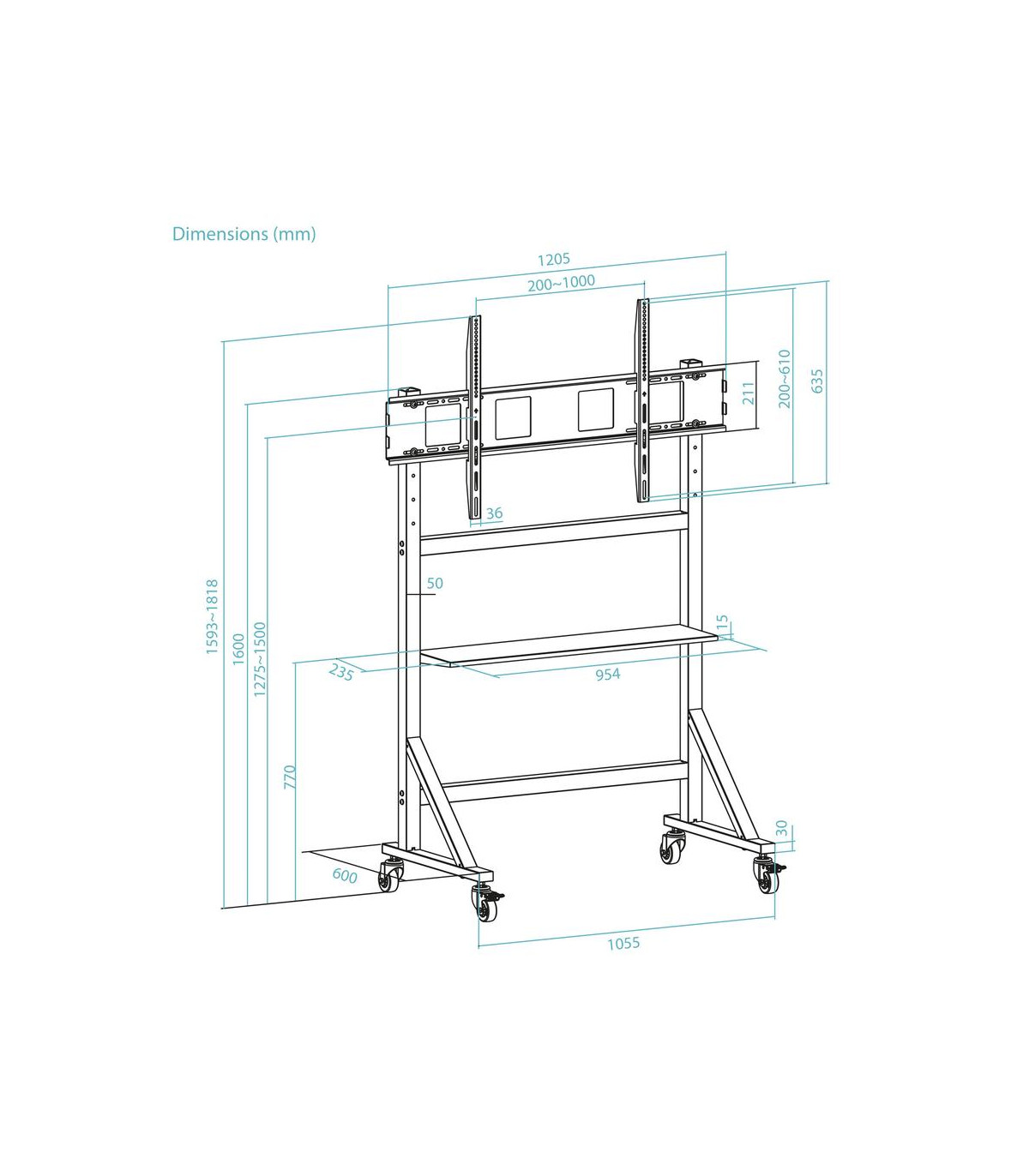 Soporte de suelo con ruedas tooq optimus 60 pulgadas - 105 pulgadas fs20105m - b