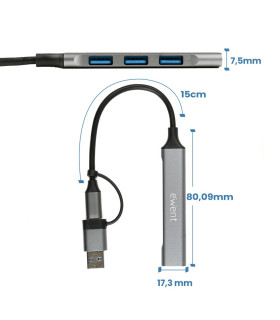 Hub ewent usb tipo c - usb 3.2 4 en 1