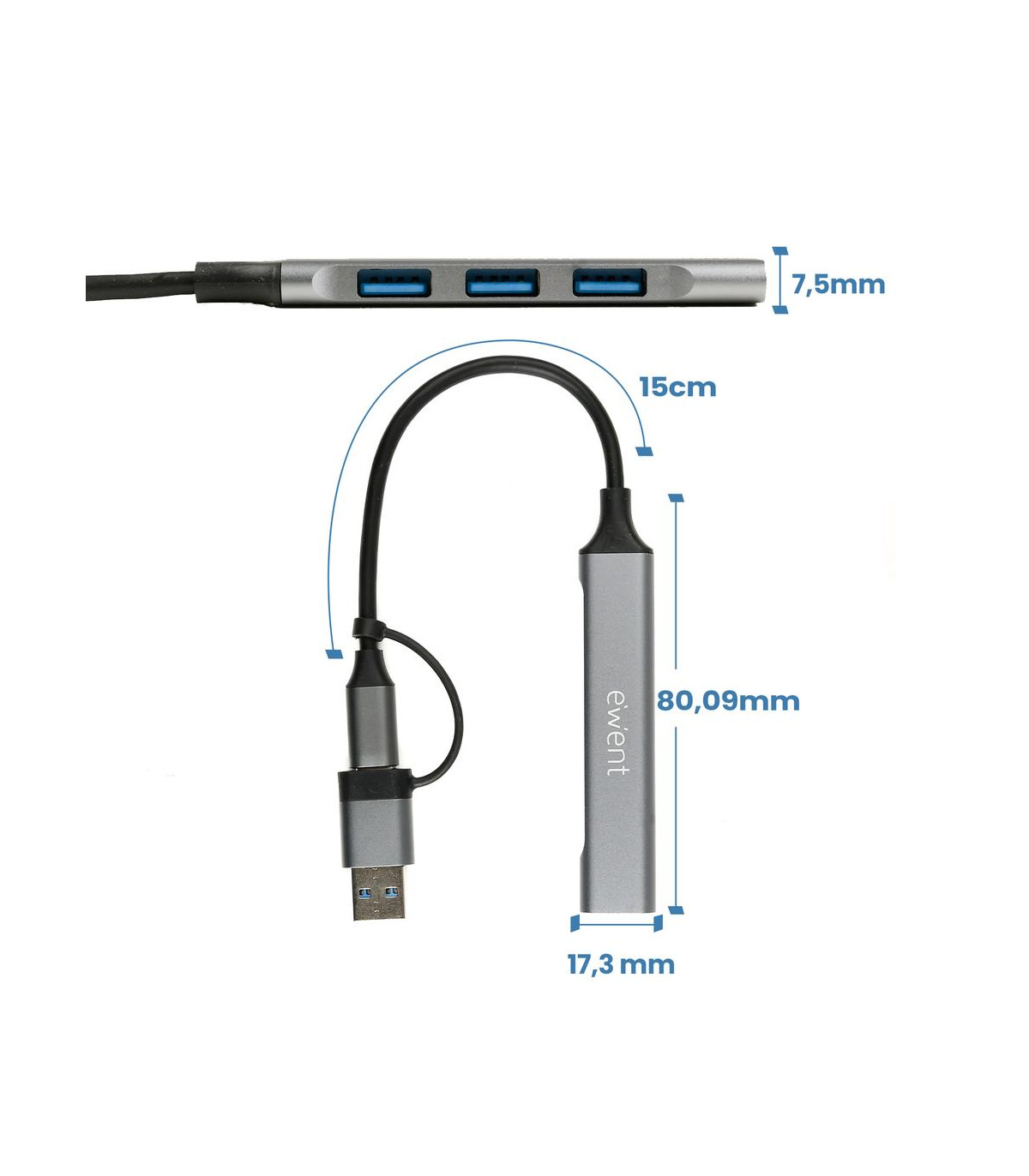 Hub ewent usb tipo c - usb 3.2 4 en 1