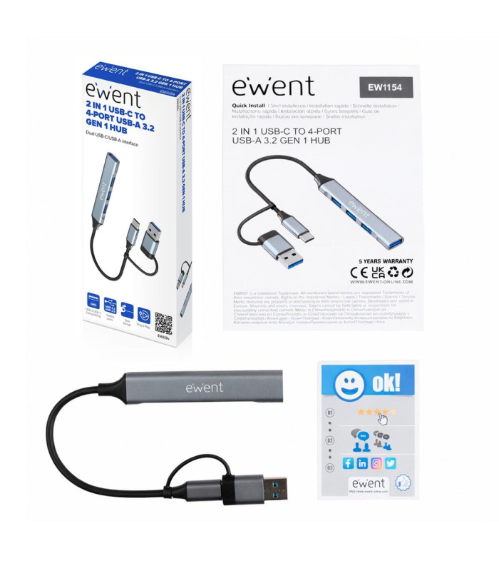Hub ewent usb tipo c - usb 3.2 4 en 1